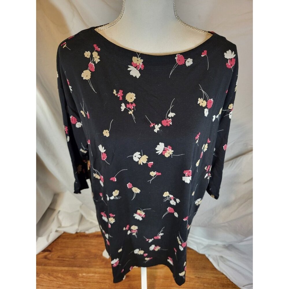 J Jill‎ Luxe Supima Pleat-back Tunic Black Floral Large